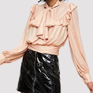 Tie Neck Ruffle Trim Blouse